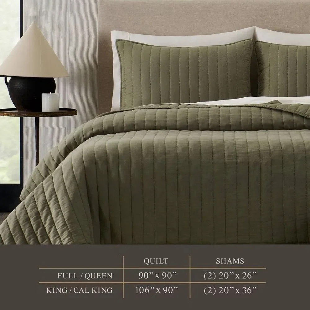 Jeremiah Brent Home 3pc King Rice Stitch Gauze Quilt Set Green